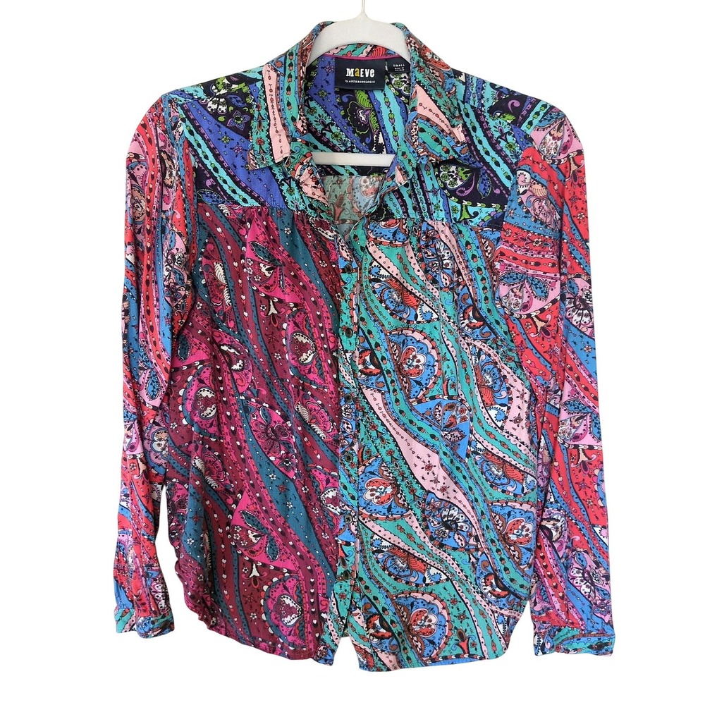 Maeve Anthropologie Colorful Paisley Boho S Fairy Festival Blouse Mixed Print - Picture 1 of 9